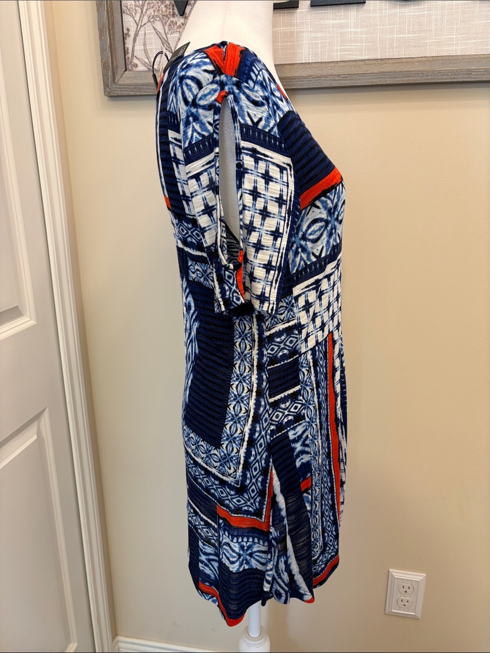 Cable & Gauge Red White Blue Patterned V-Neck Tunic Small - Picture 2 of 12